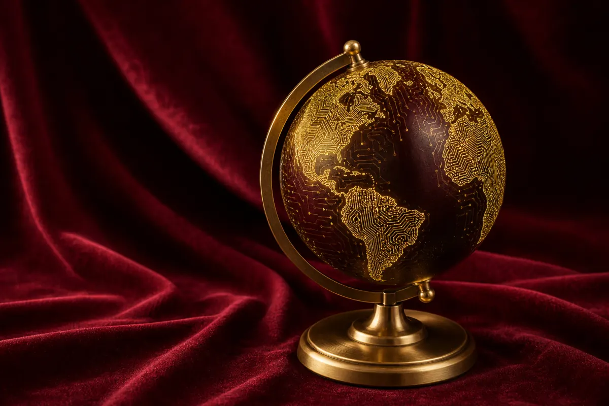 A gold circuit globe representing portable organizational memory
