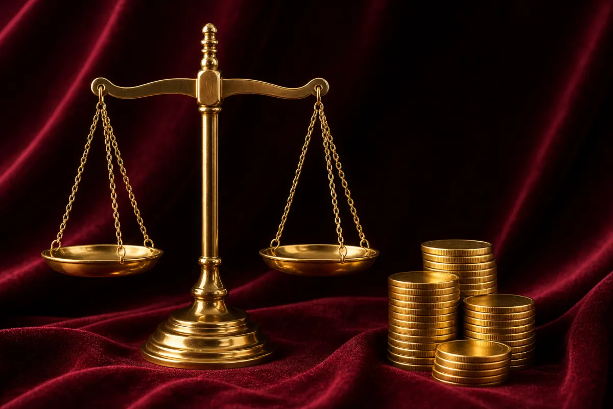 Gold balance scales and coins representing controlled commercial terms